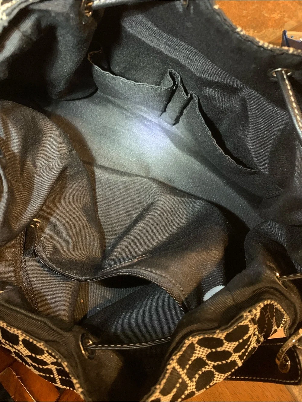 kate spade New York Black & Cream Jacquard Drawstring Bucket Hobo Bag